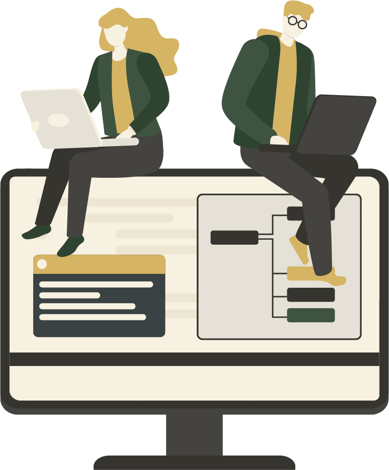 graphic image on 2 people sitting on a computer